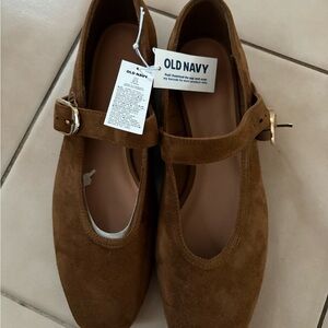 Old Navy Tan Suede Buckle Flats